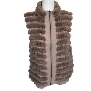 Genuine Taupe Rabbit Fur Ruched Stretchy Vest Womens Size Medium